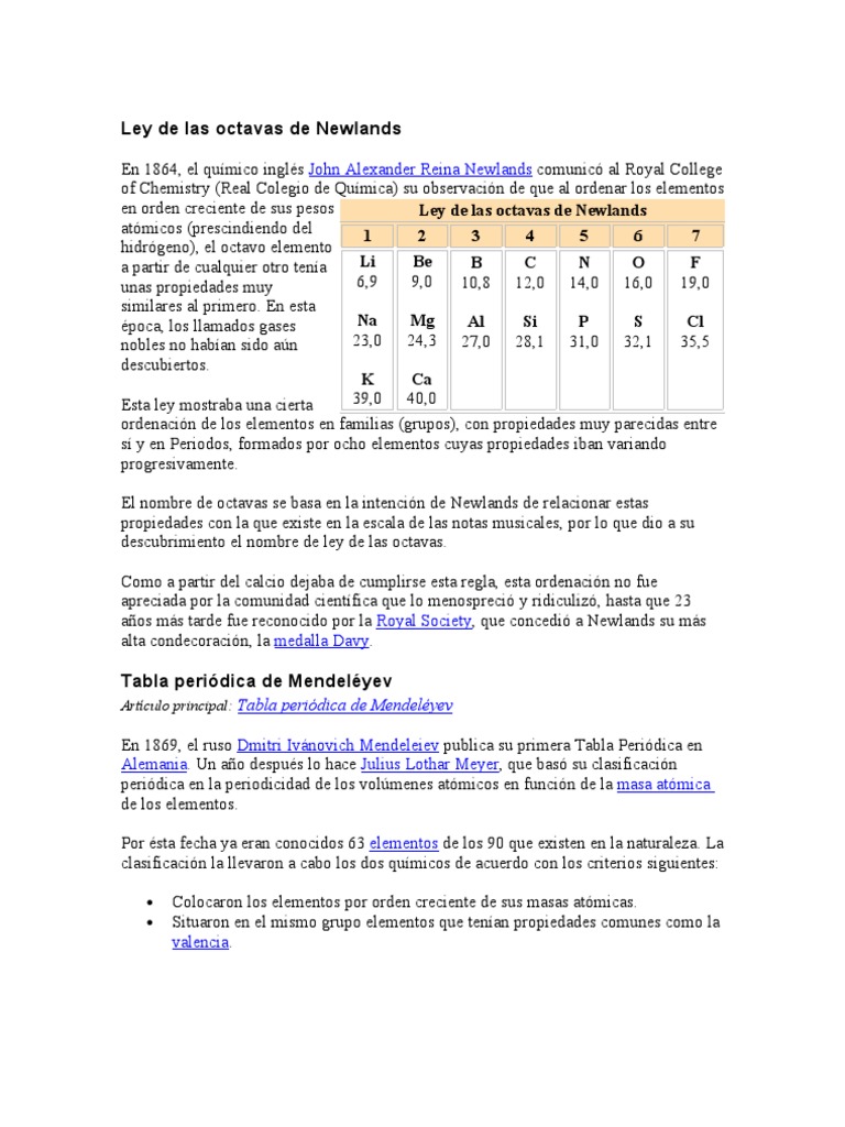 Ley de Las Octavas de Newlands