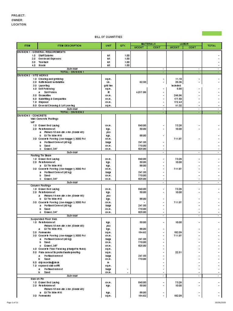 Sample BOQ | PDF
