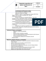 Requisitos Específicos de Ingreso de Personal A La Obra