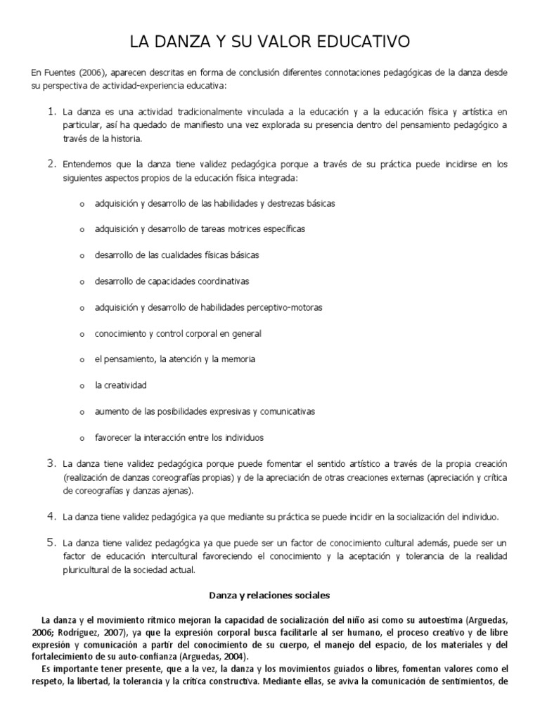 La Danza y Su Valor Educativo | PDF | Bailes | Socialización