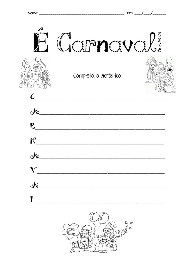 Acróstico do Carnaval para Atividade Escolar | PDF