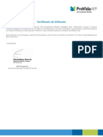 Certificado de Afiliación a AFP Provida con Número 181.514.568