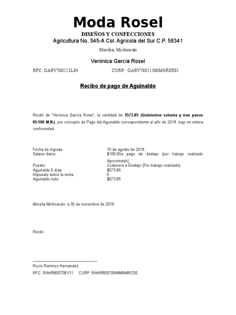Recibo de Pago de Aguinaldo | PDF