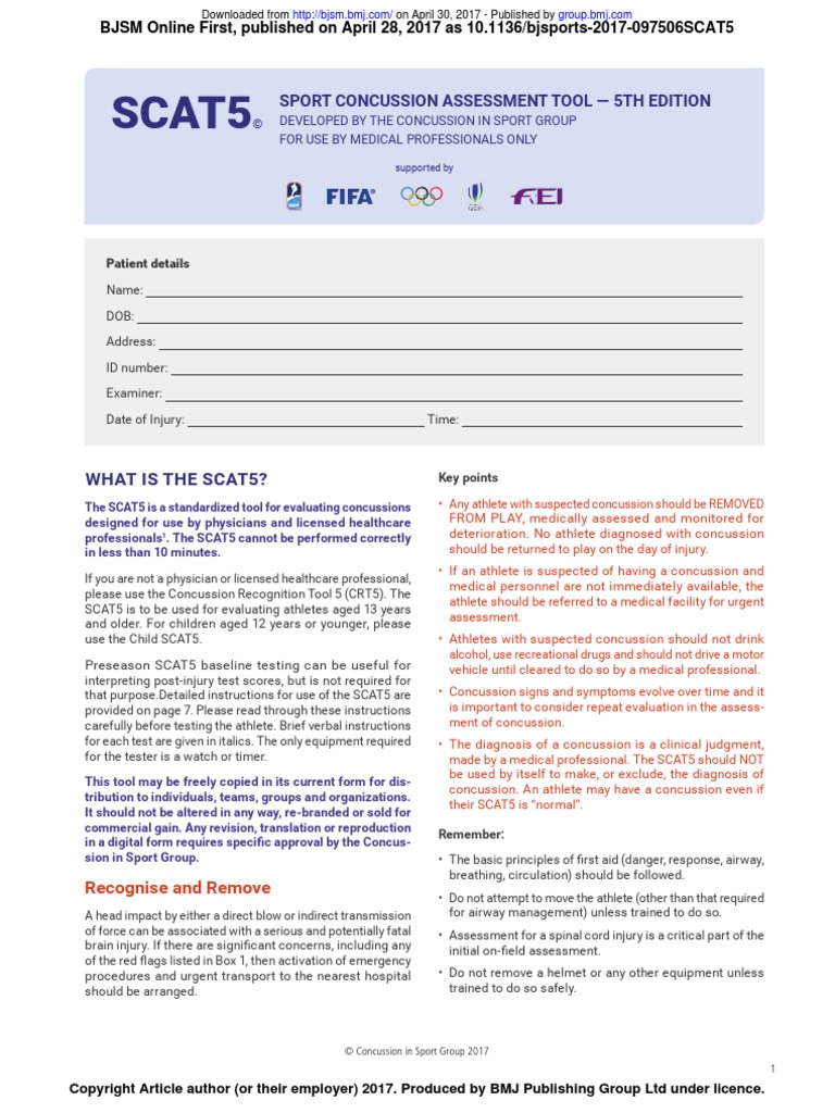 SCAT5 Concussion Assessment Tool | PDF | Concussion | Foot