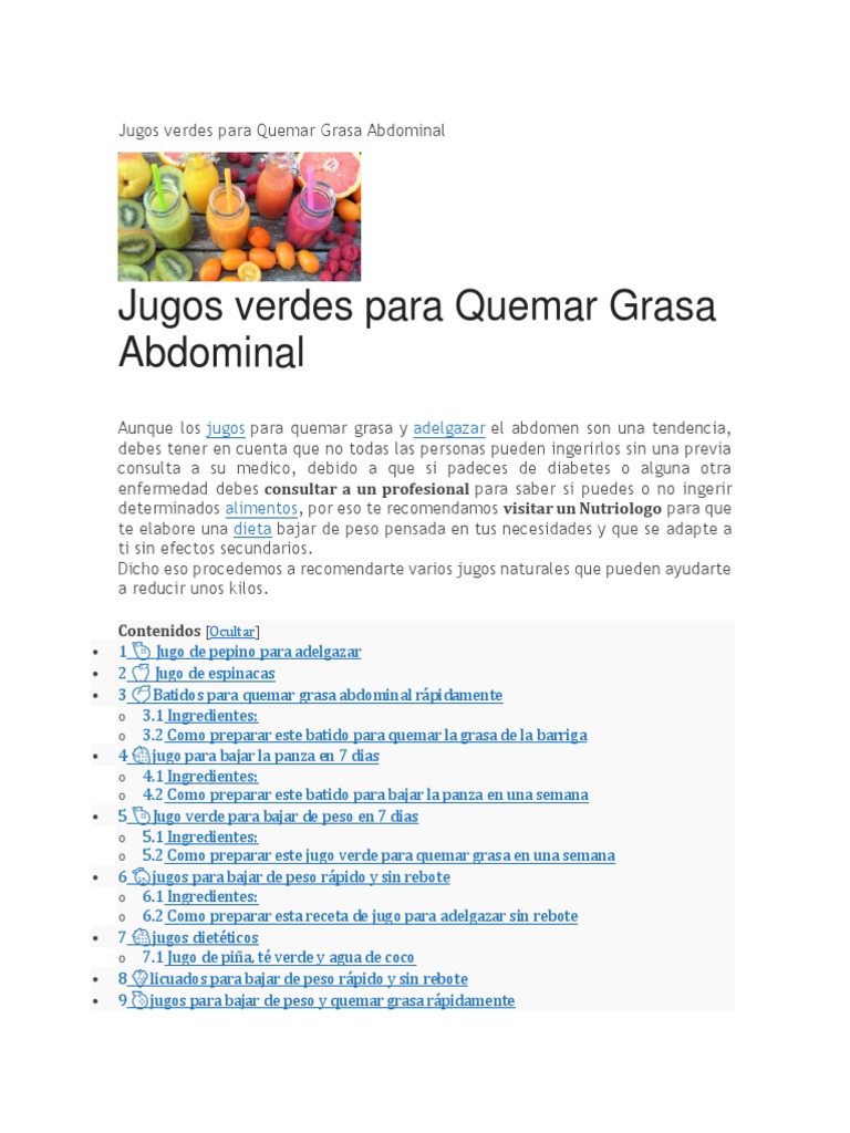 Jugos Verdes para Quemar Grasa Abdominal | PDF | Té | Limonada