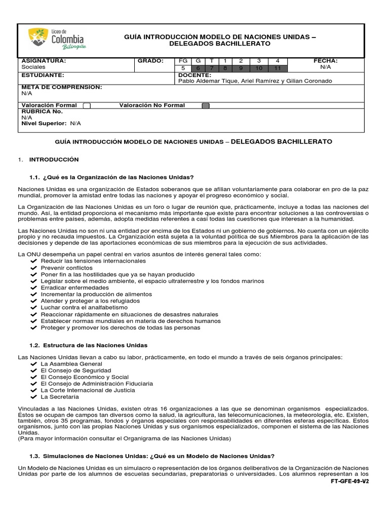 Guia Introduccion Modelo Naciones Unidas Pdf Naciones Unidas
