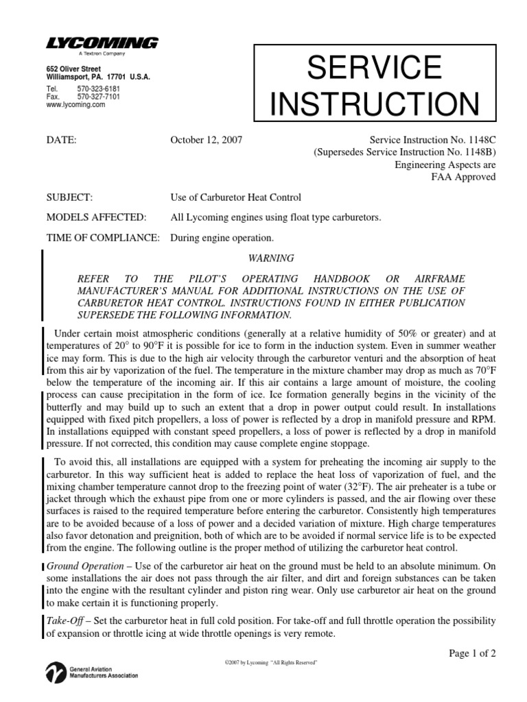 Use of Carburetor Heat Control PDF PDF Carburetor Ice