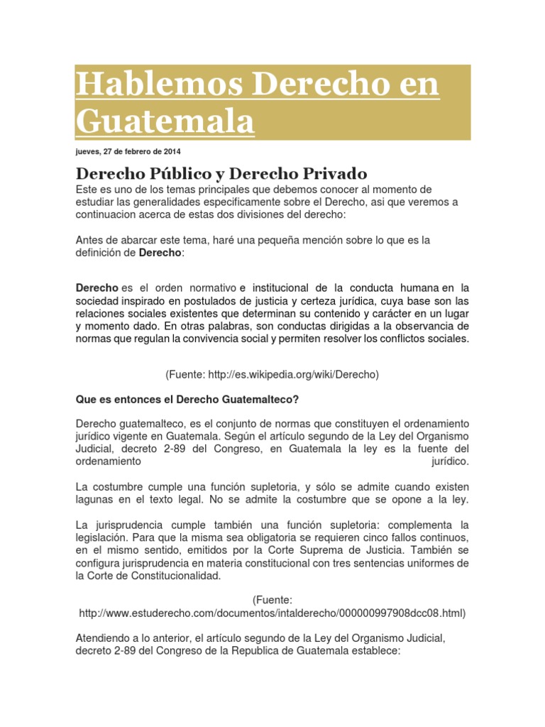 Derecho Público y Privado en Guatemala | PDF | Ley Pública | Caso de ley