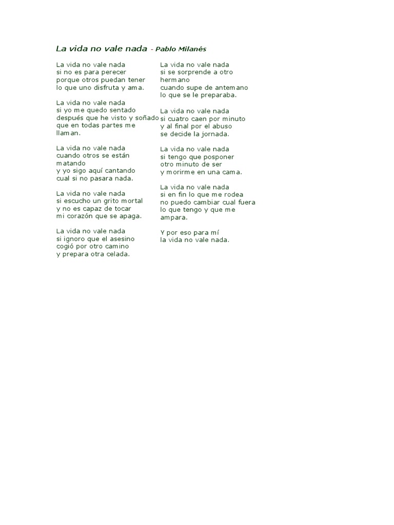 La Vida No Vale Nada Tłumaczenie