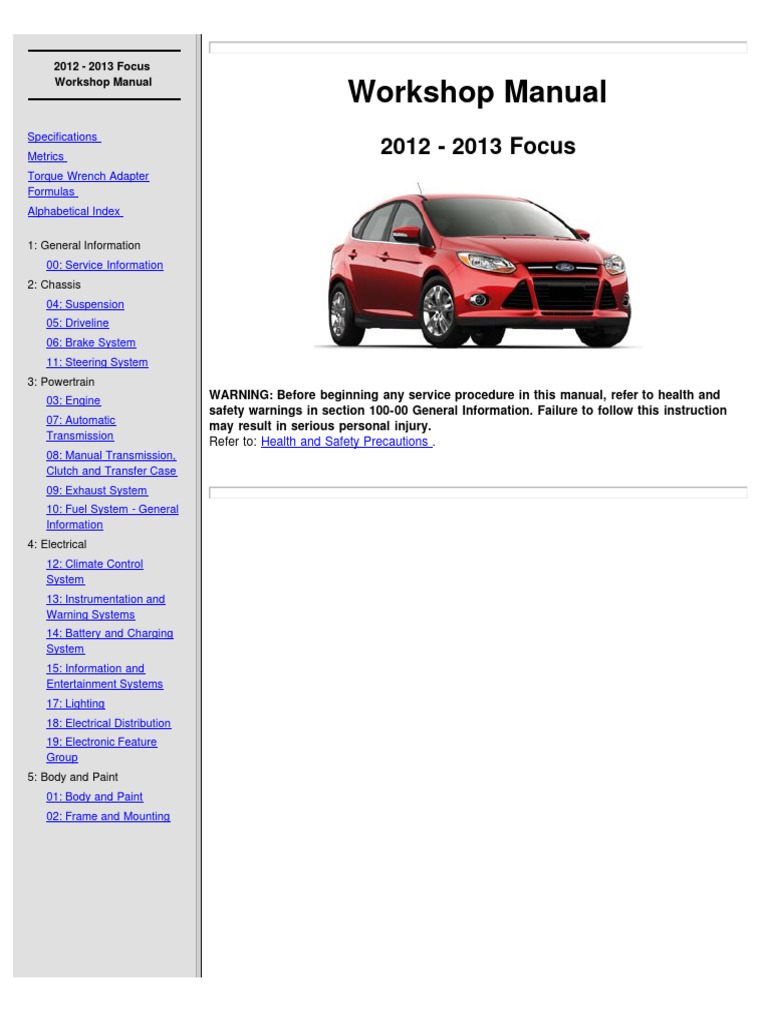 2012 2013 Focus Workshop Manual Pdf Brake Airbag