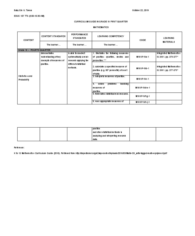 Curriculum Guide PDF Statistics Teaching Mathematics