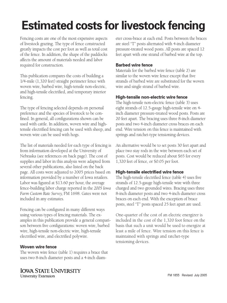 Estimated Costs For Livestock Fencing Barbed Wire Fence PDF