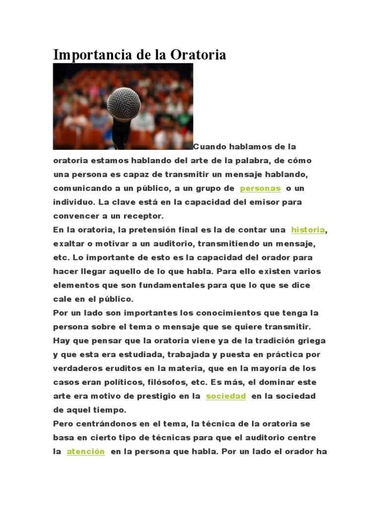 Importancia de la Oratoria en la Comunicación | PDF | Conocimiento ...