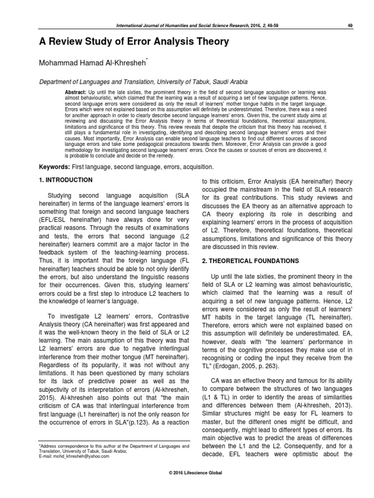 A Review Study of Error Analysis Theory | PDF | Second