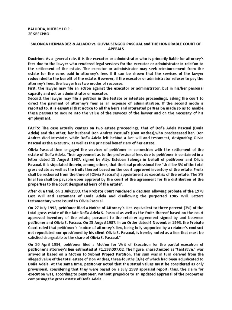DIGEST | PDF | Executor | Attorney's Fee