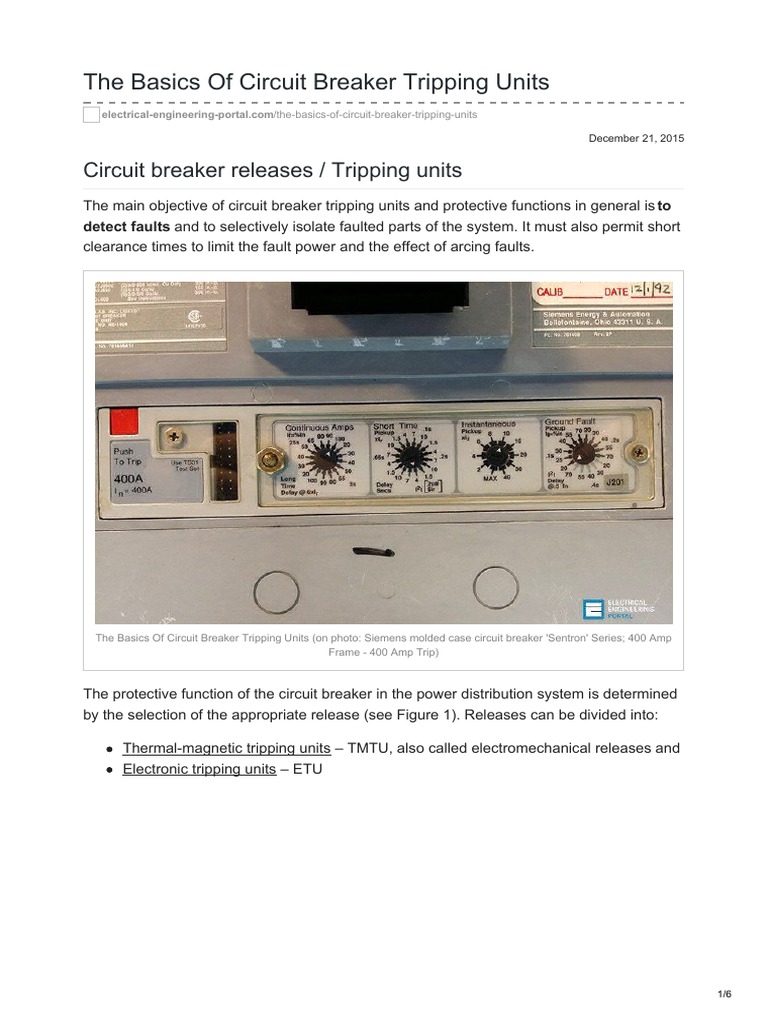 The Basics of Circuit Breaker Tripping Units PDF PDF Relay Power