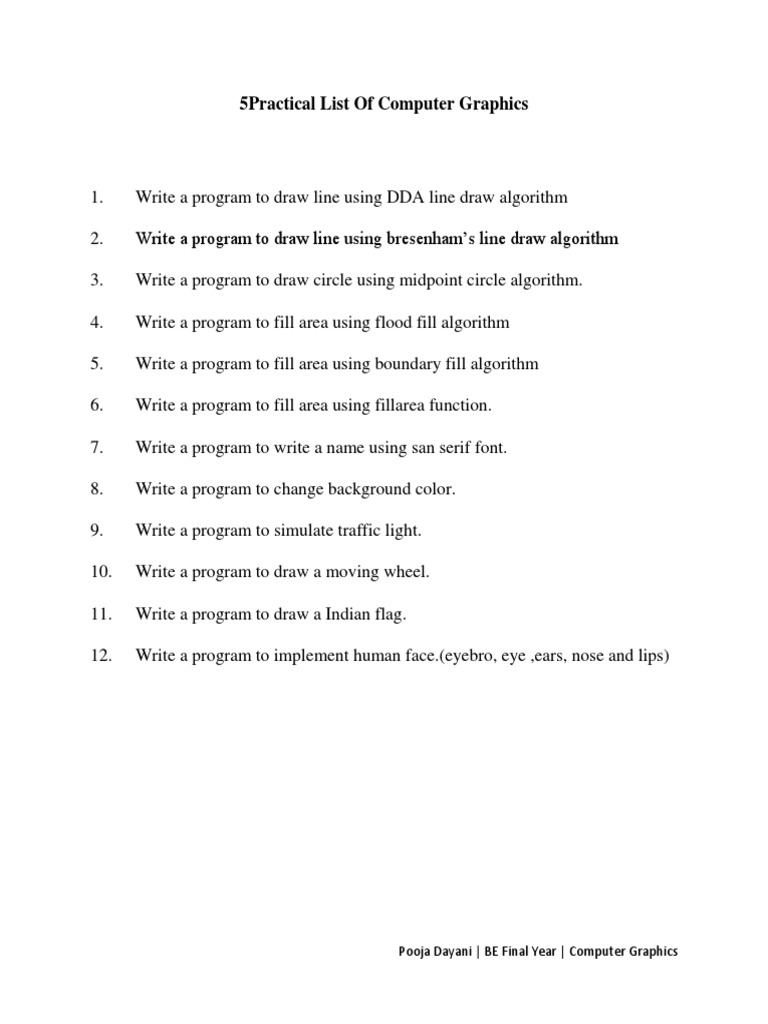 Practical List of Computer Graphics | PDF | Graphic Design | Computer ...