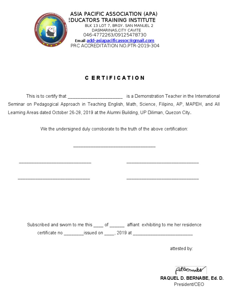 Corroboration Certificate Pdf