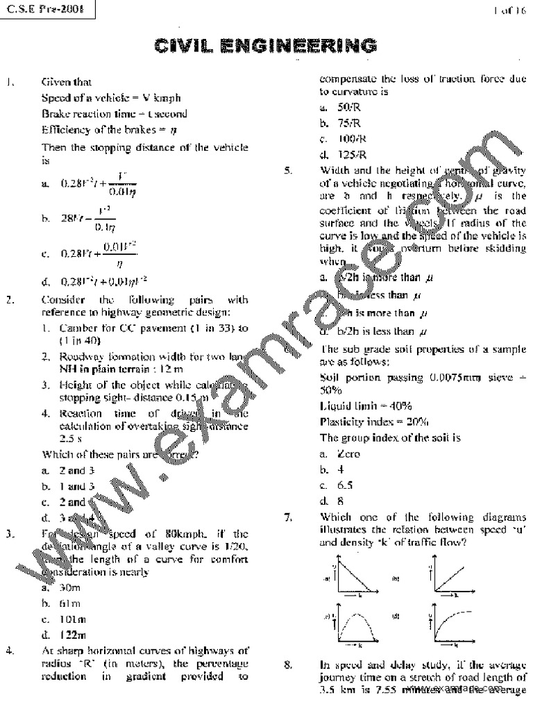 Civil Engineering Objective Questions PDF PDF Mechanical