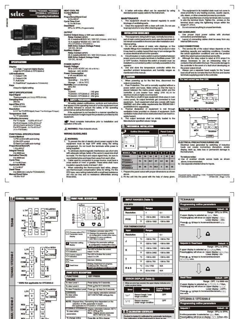 User Manual Selec Tc344 Relay Switch