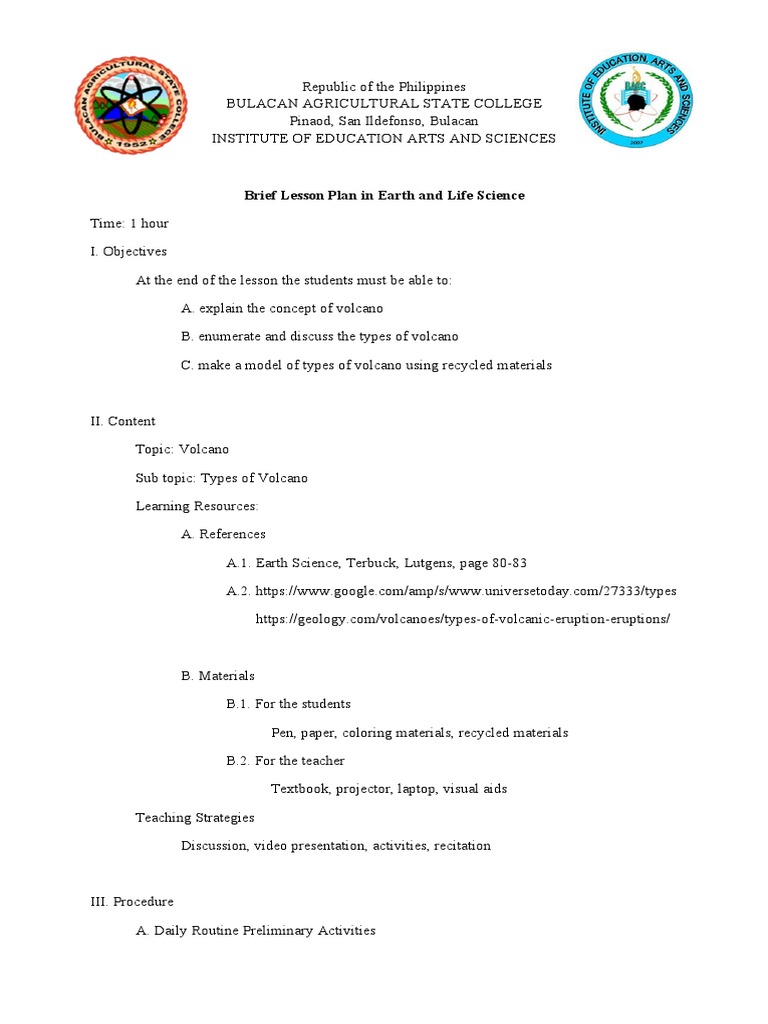 Earth Science Lesson Plan: Volcanoes | PDF | Lesson Plan | Volcano