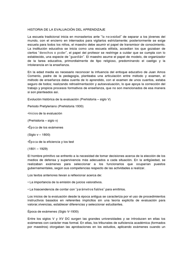 Historia de La Evaluación Del Aprendizaje | PDF | Evaluación | Inteligencia
