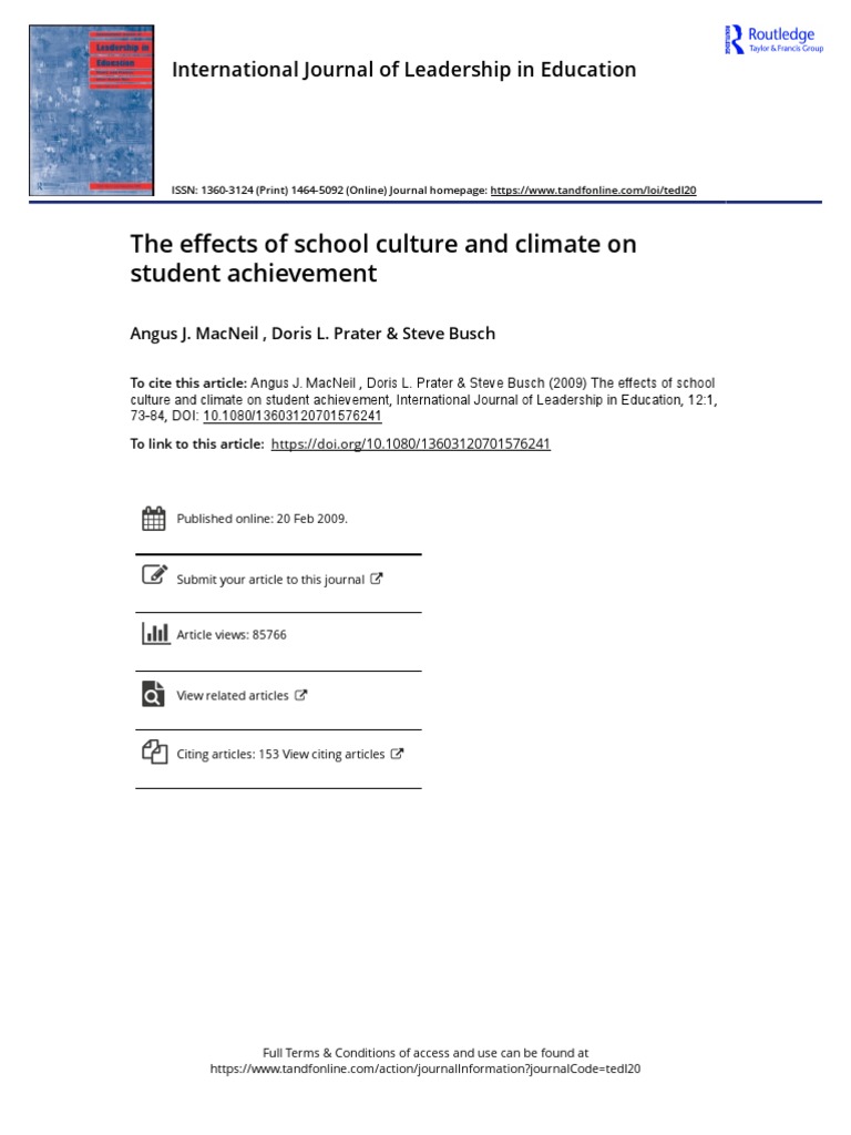 The Effects of School Culture and Climate On Student Achievement | PDF ...