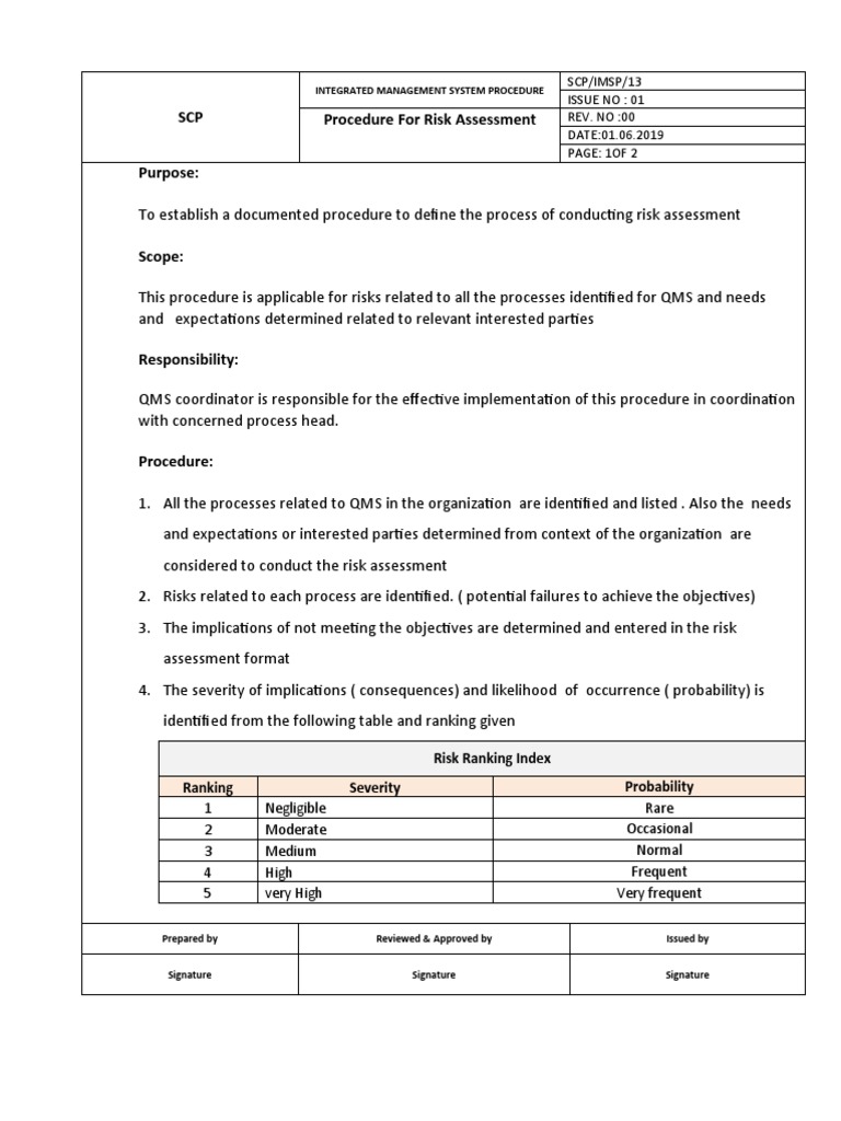 Risk Assessment Procedure for QMS | PDF | Risk Assessment | Risk