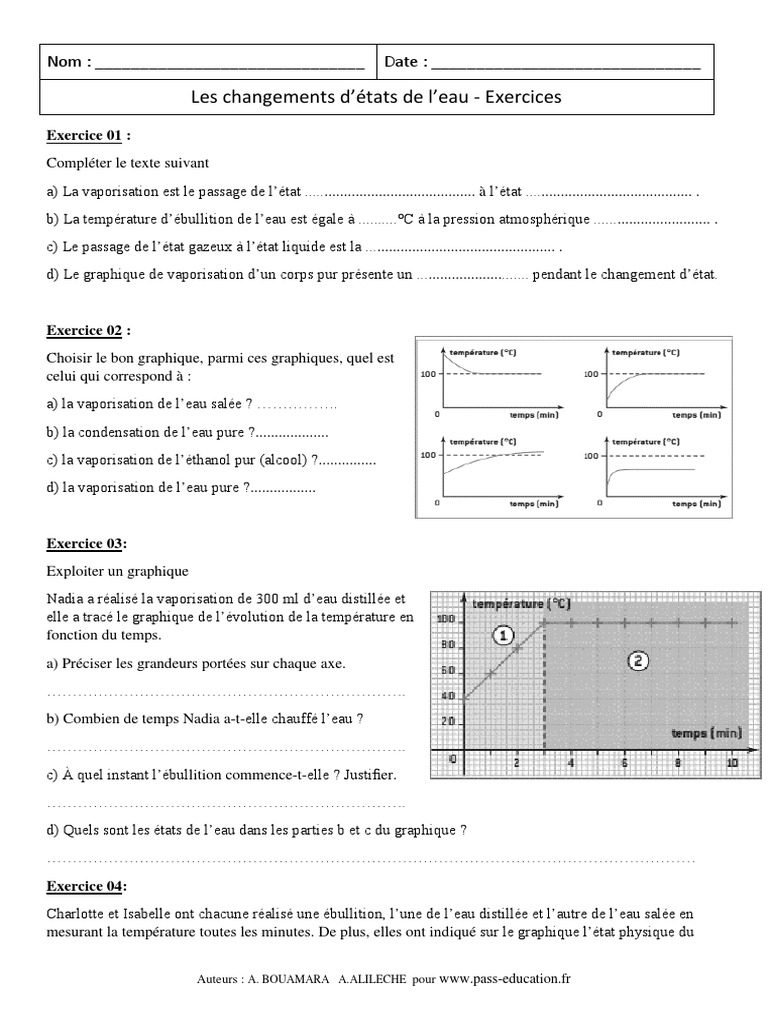 évaluation états De L eau Ce2 Pdf Exercices Les Changements Détat | PDF | Eau | Matériaux transparents