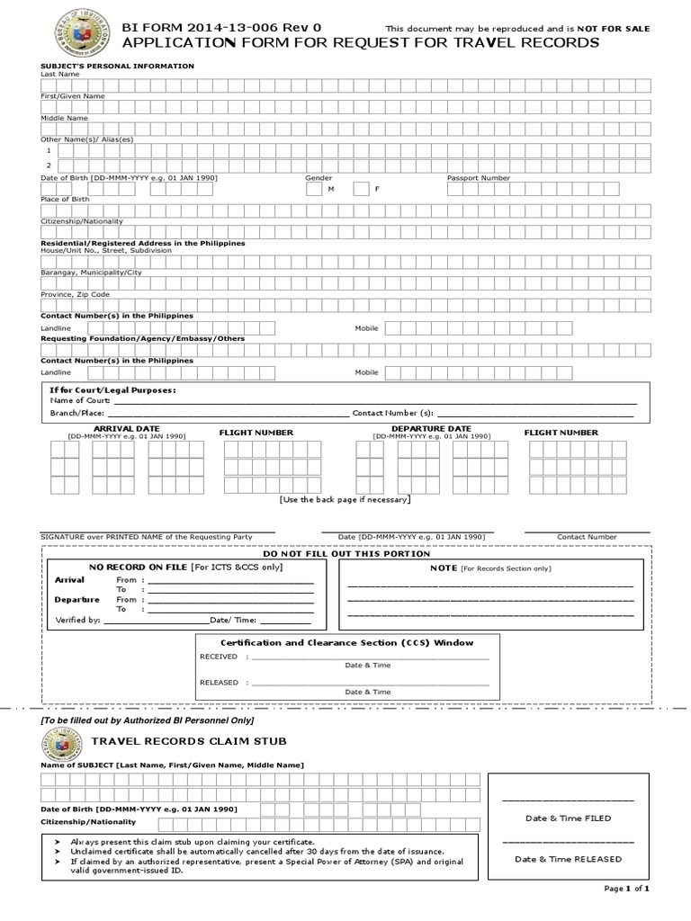 Travel Records Request Application Form | PDF | Identity Document ...