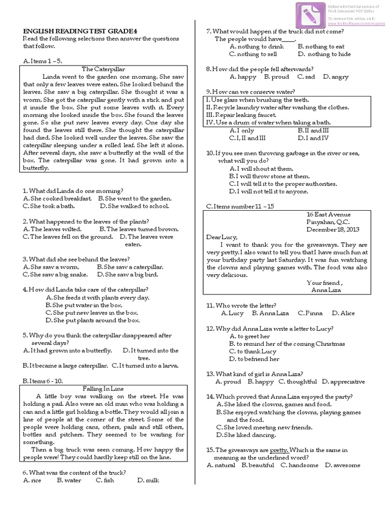 Grade 4 English Reading Test | PDF | Perfume | Gorilla