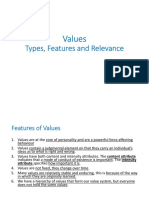 Values Types Features and Relevance