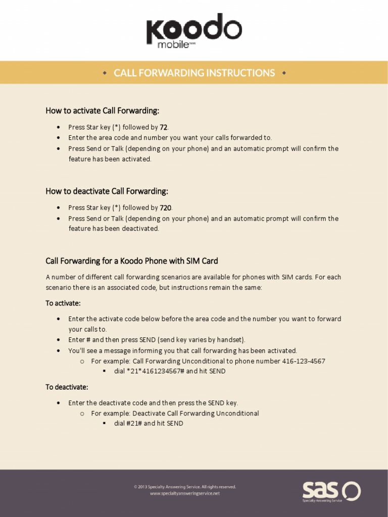 Koodo Call Forwarding Instructions | PDF | Telephone Numbering Plan ...