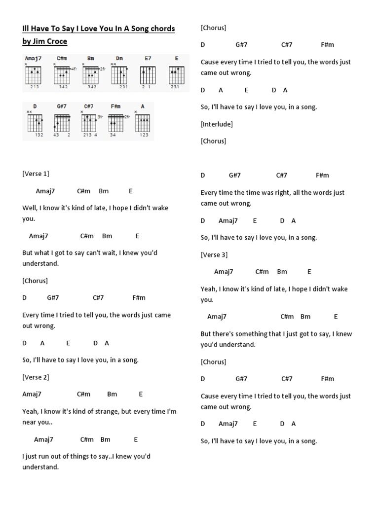Ill Have To Say I Love You In A Song Chords By Jim Croce Pdf Song Structure Song Recordings