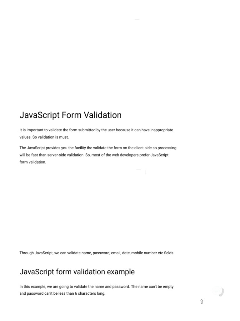 JavaScript Form Validation - Javatpoint PDF | PDF | Java Script | Password