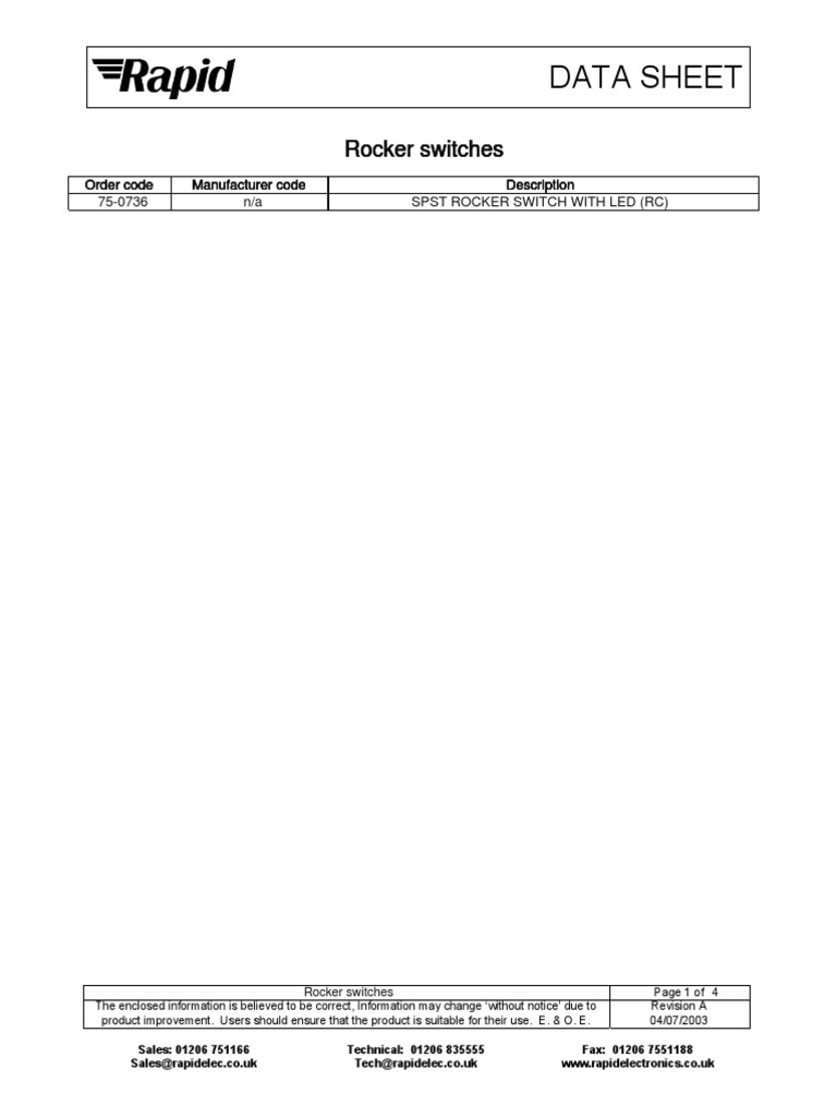 Rocker Switches Data Sheet | PDF | Switch | Electrical Equipment