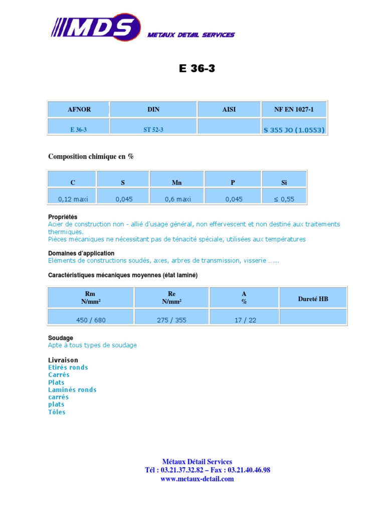 Acier E36-3 : Propriétés et Applications | PDF