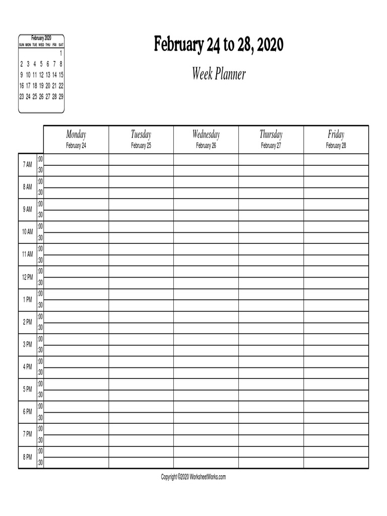 WorksheetWorks Hourly Planner 2 PDF