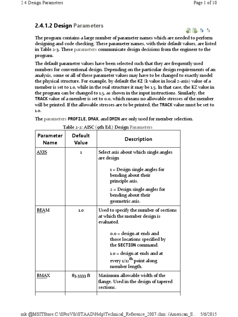 STAAD Pro Design Parameters Overview | PDF | Beam (Structure) | Bending