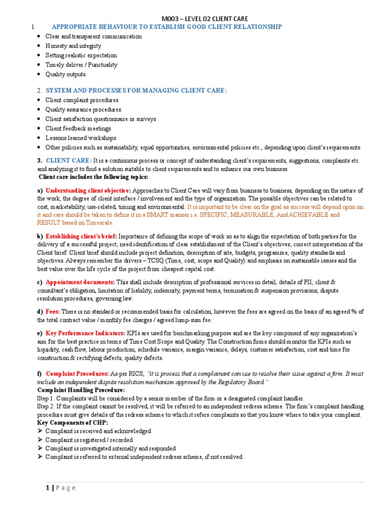 RICS Client Care Procedures Overview | PDF | Stakeholder (Corporate ...