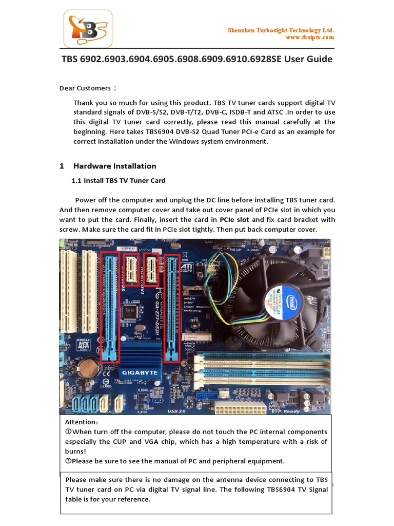 TBS 6904 Tuner Card Installation Guide | PDF | Computer File | Device ...
