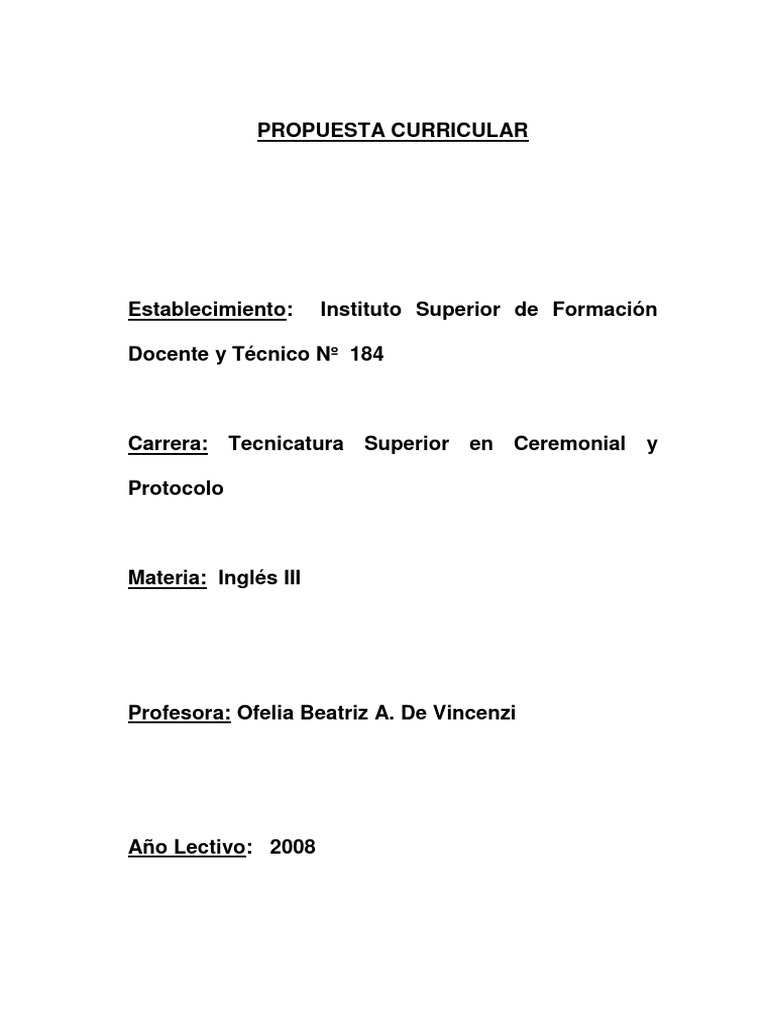 Propuesta Curricular Ceremonial Y Protocolo Pdf Verbo Palabra