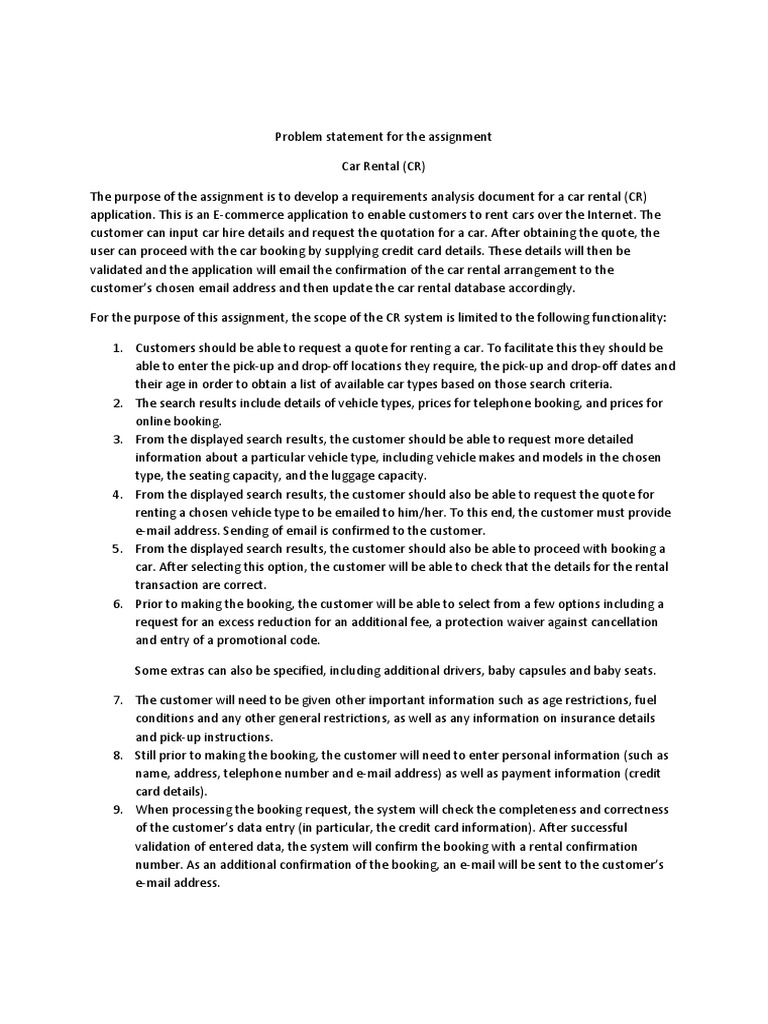 Car Rental System Problem Statement | PDF | Car Rental | Use Case