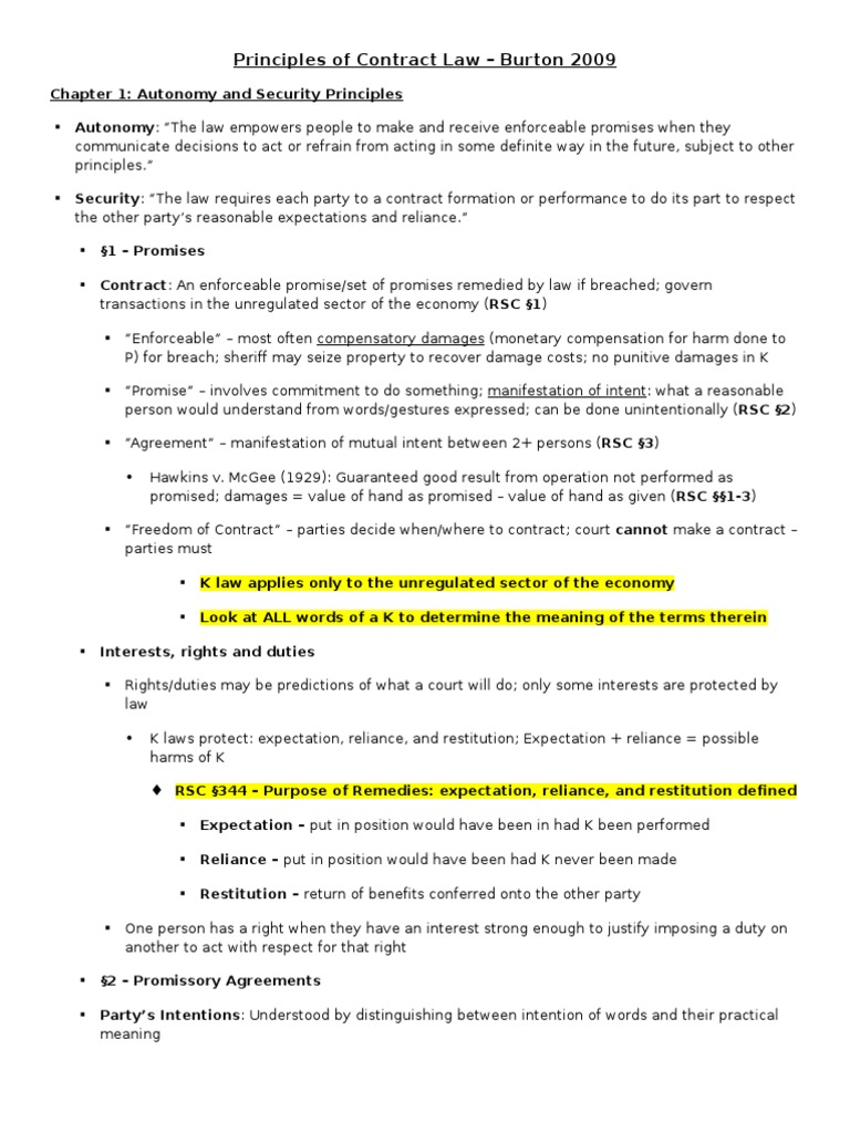 Contract Law Principles Explained | PDF | Offer And Acceptance | Damages