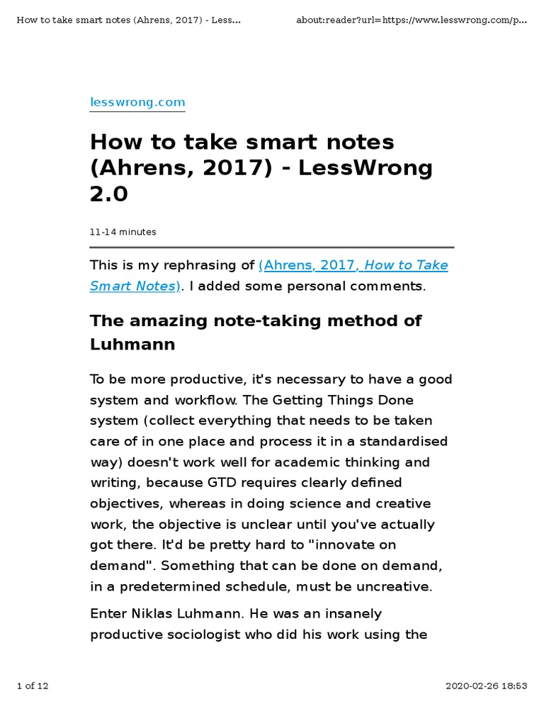 Taking Smart Notes | PDF | Attention | Sequence