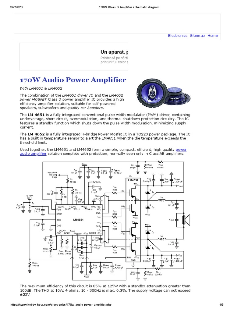 170W Class D Amplifier Schematic | PDF | Amplifier | Electronic Circuits