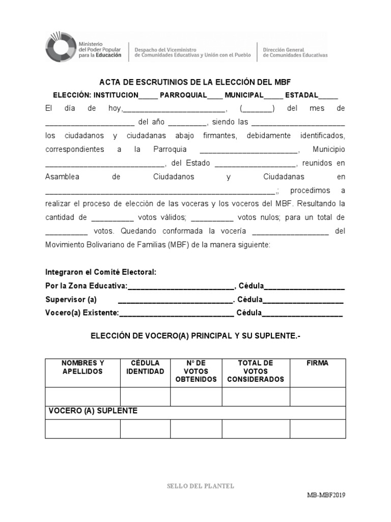 Acta de Elección del MBF 2023 | PDF | Elecciones | Votación