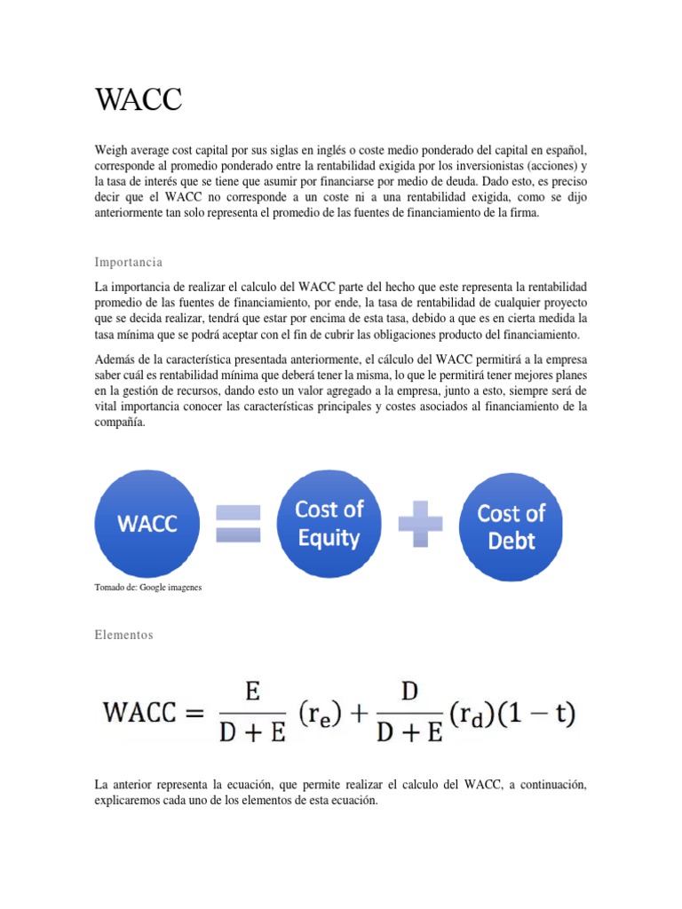 C lculo Y Importancia Del WACC PDF Deuda Rentabilidad Sobre 