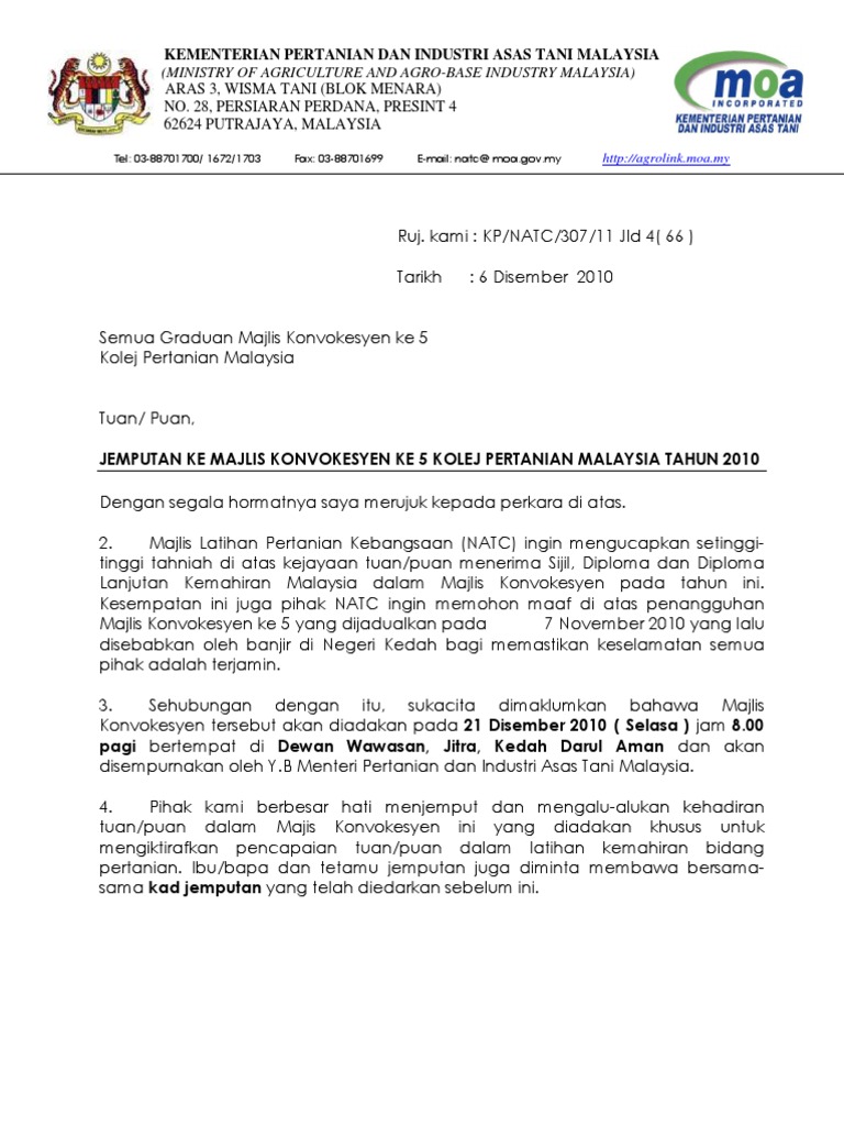 Contoh Surat Rasmi Perdana Menteri