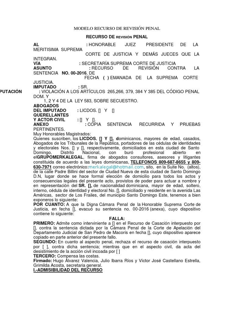 Modelo Recurso de Revisión Penal | Descargar gratis PDF | Sentencia ...